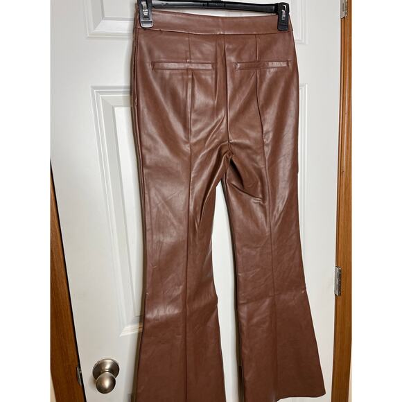 7 For All Mankind Chocolate Brown Vegan Leather Flare Pants Size Small - Picture 3 of 9
